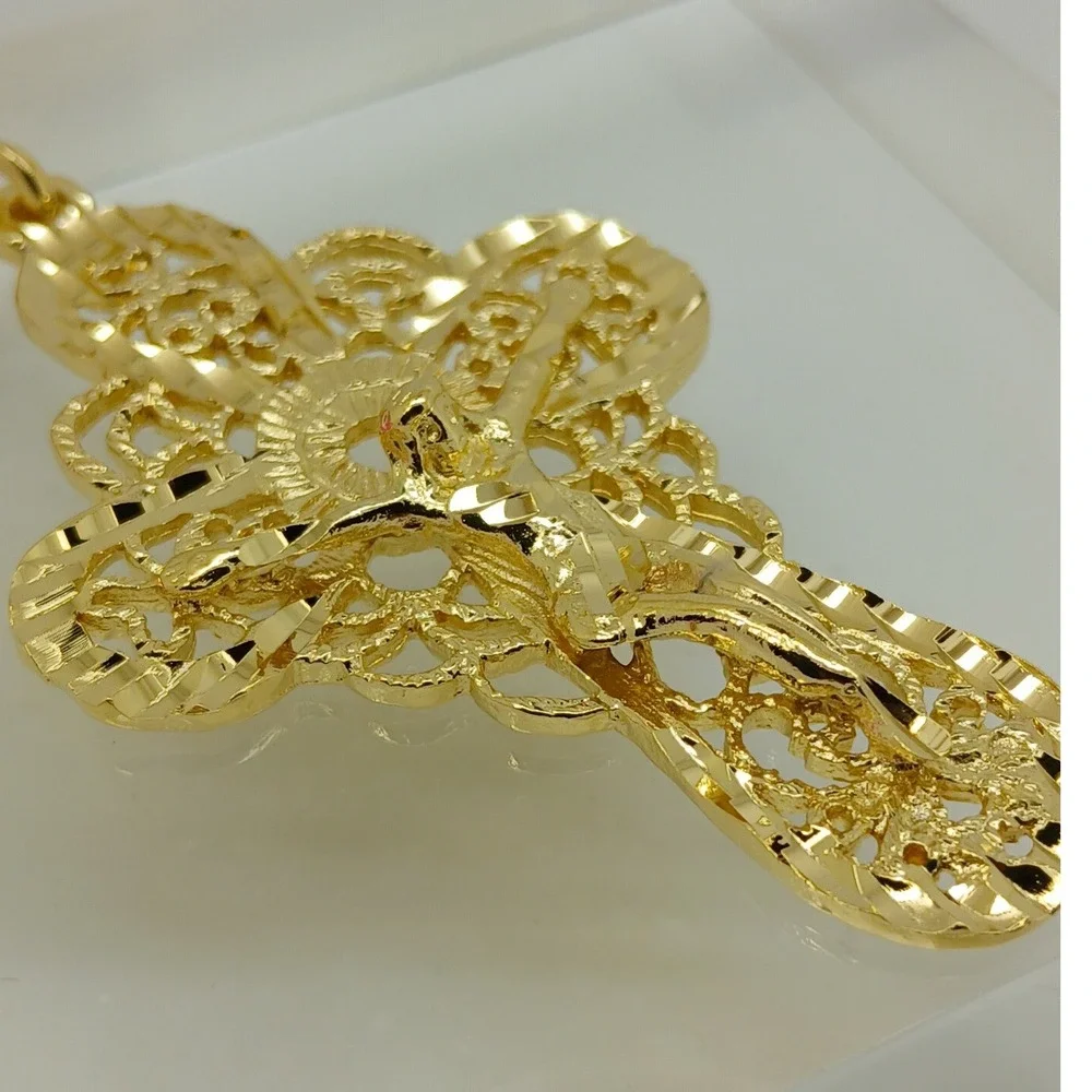 Karatbond Vintage Y2K Gold Filigree Large Crucifix Cross Pendant Made in USA NOS